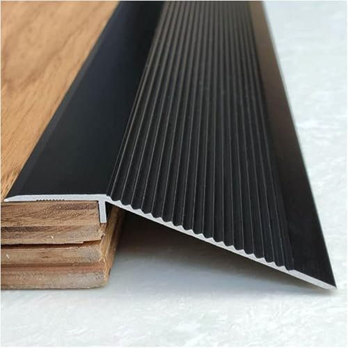 SAFWELAU fußleiste Türleiste Unebener Bodenübergangsstreifen für Türen, Vinyl zu Laminat, Holz zu Fliesen, Aluminium-Bodenbelag-Gap-Liner-Verbindungsstück, Leicht zu schneiden(Black,145cm/4.7ft)