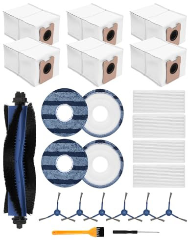 ZaKaBox 23 Pack Accessories for Eufy C10 C20 Omni Robot Vacuum, Replacement Kit, 6 Dust Bags, 4 Mop Wipes, 4 Filters, 1 Main Brushes, 6 Side Brushes, 1 Screwdrivers, 1 Brush