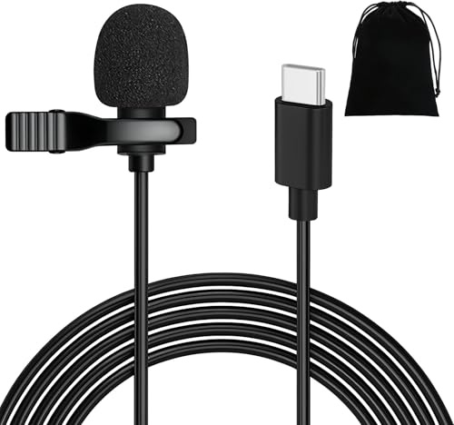 USB-C Lavalier Microphone Stereo Clip-on Lapel for iPhone 16/15 Samsung S21 | Omnidirectional Condenser Mic With 1.5m Cable. For Tablets PC Mac Laptop, for Gaming, Streaming, Video Conferences