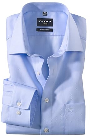 OLYMP Herren Oberhemd Langarm Luxor,Natté,modern fit,New Kent,bleu 11,46