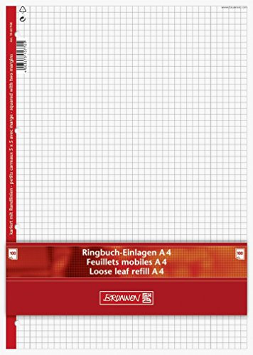 Ringbuch - Einlagen/Papier BRUNNEN 100 Blatt - kariert mit Randlinie innen und außen (Lineatur 28) - A4 (21,0 x 29,7 cm)