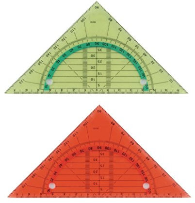 2 biegsame Geo-Dreiecke / Geometriedreieck / abheftbar / Farbe: je 1x rot + gelb