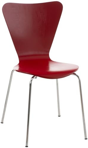 CLP Silla de Visita Apilable Calisto I Silla de Comedor Apilable & Asiento de Madera I Silla de Cocina con Base de Metal, Color:Rojo