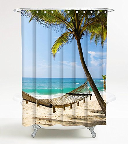 Sanilo Duschvorhang Holiday 180 x 200 cm, hochwertige Qualität, 100% Polyester, wasserdicht, Anti-Schimmel-Effekt, inkl. 12 Duschvorhangringe