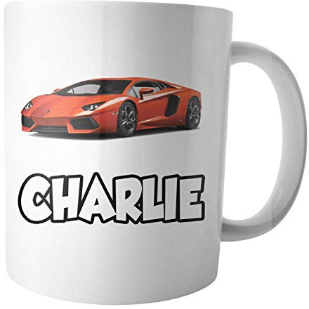 Tasse mit Sportwagen-Motiv, personalisierbar, Orange
