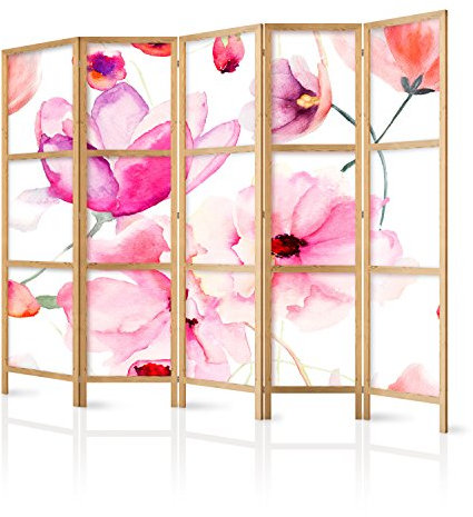 murando - Paravent Innen Raumteiler Holz Blumen 225x172 cm 5-teilig Japanische Trennwand Raumtrenner Room Divider Mobiler Sichtschutz Spanische Wand Raum Abtrennung Japan p-B-0010-z-c