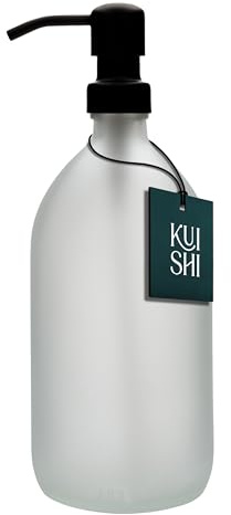Kuishi 1000ml White Matte Glass Soap Dispenser with Black Stainless Steel Pump - Refillable BPA-Free Hand Soap Dispenser - Shampoo and Conditioner Dispenser for Kitchen & Bathroom