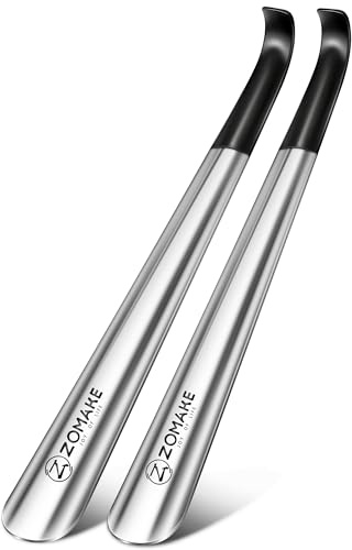 ZOMAKE Shoe Horn Long Handle for Seniors Men Women,Metal Long Shoehorn Boot Horn,16.5 Stainless Steel Shoe Spoon Helper(2 Pcs Black Handle)
