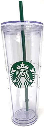 Starbucks - Vaso de ventilación transparente con logo de pajita verde, 24 oz