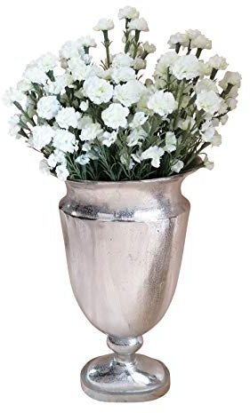 MichaelNoll Vase Blumenvase Gefäß Pokalvase Dekovase Aluminium Silber Oval Groß - für Kunstblumen und Pampasgras - 66 cm