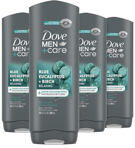 Dove Men+Care Men's Shower Gel with Micro Moisture, Blue Eucalyptus and Birch Effectively Removes Bacteria and Nourishes Your Skin, 510 ml, Pack of 4