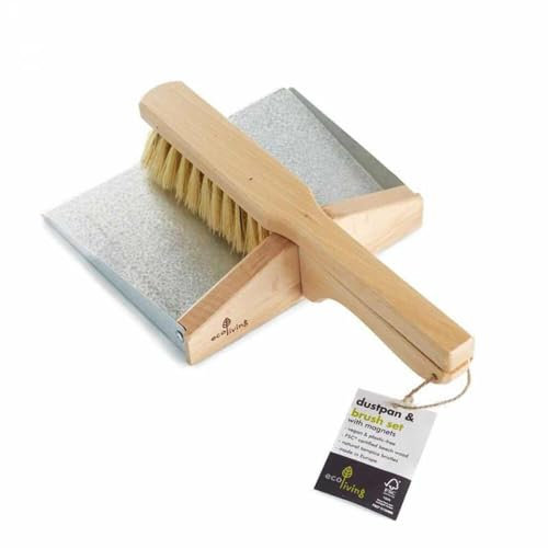 Eco Living Supreme Quality Eco Dustpan and Brush Set, 100% Plastic Free, Suitable for Vegans, FSC Certified.