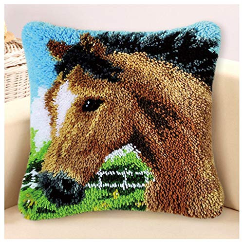 XUJINGJIE Knüpfkissen Knüpfteppich DIY Teppich Knüpfen Motiv Tier Kissenbezug Knüpfkissen Set Latch Hook Kits Geknüpft Knüpfen Kissenbezug Stickerei Set, 43 X 43 cm,F