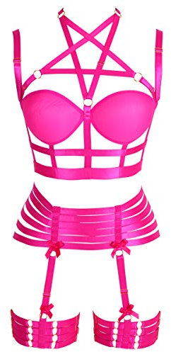 BANSSGOTH Strumpfband für Frauen Ganzkörpergurt BH Dessous Brustgurt Set Punk Gothic Stretch Stoff Festival Rave