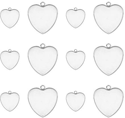 UNICRAFTALE 24pcs 2 Größen Herz Tablett Charme Edelstahl Blank Lünette Anhänger Tabletts Basis Charm Anhänger Rohlinge Für Foto Anhänger Harz Handwerk Schmuckherstellung