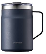 LocknLock Edelstahlbecher, doppelwandig, isoliert, mit Griff, Deckel, 473 ml, marineblau, 1 Stück (1 Stück)