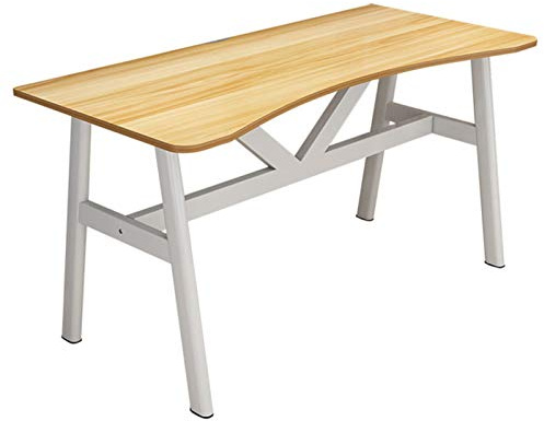 Bureau RENRUIRUI D'ordinateur De À Domicile De Mode Moderne Ergonomique Concave en Grain De Bois Cadre en Métal Blanc avec Support D'hôte PC