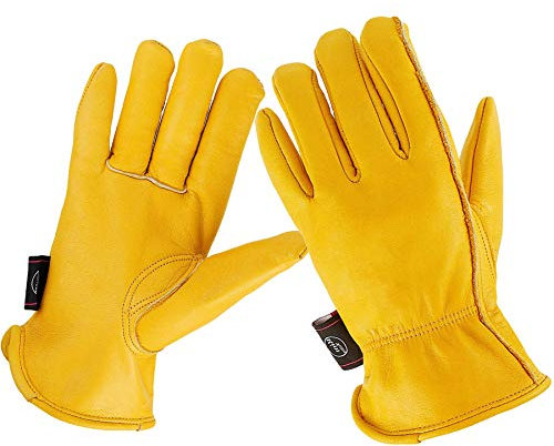 HHPROTECT Gartenhandschuhe Arbeitshandschuhe Leder Robustes Rindsleder Sicherheitshandschuhe für Fahrer Garten Motorrad Jagd Reiten Hofarbeit - L
