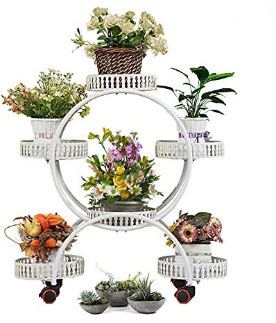 KOENSA Scaffale per Piante in Metallo con Ruote, 4 Livelli 6 Scaffale per Piante in Vaso per Interni ed Esterni per Patio, Giardino, Balcone, Stanza