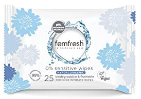 Femfresh Intimate Skincare 0% Sensitive Hypoallergenic Wipes, Pack of 25
