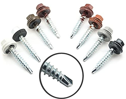 100 Stück Trapezblech Schrauben Bohrschrauben Selbstbohrend 4,8x60 / RAL 3009 RAL 3009 Dach verzinkt