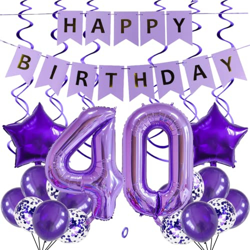 SNOWZAN Luftballons 40. Geburtstag Dekoration Lila 32 Zoll Riesen Zahlen Ballons,Latex Folienballons 25 Stück