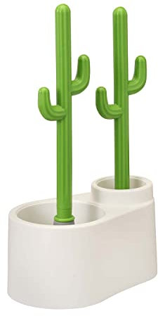 ALLOBUB Cactus Toilet Plunger and Brush Set, White, Green