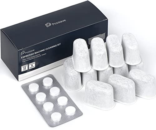 possiave Espresso Machine Cleaning Tablets and Filters for Breville Espresso Machines (8 Tablets + 12 Filters) - 1.5 Gram Cleaning Tablets & Replacement Water Filter - Espresso Cleaner Accessories