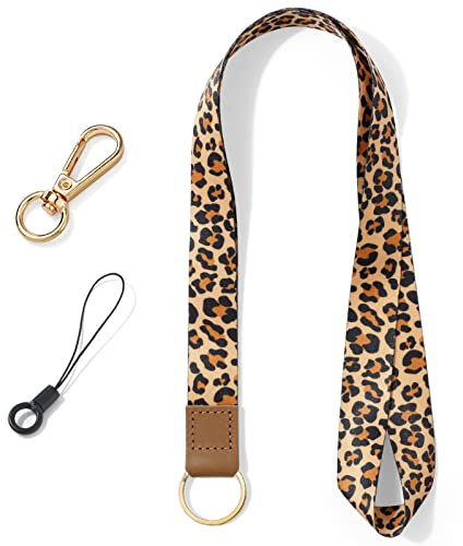 Vicloon Schlüsselband, Schlüsselband Lanyard, Lanyard für Schlüssel, mit 2 Zubehör, Doppelseitiger Druck, Halsriemen Schlüsselbund für Schlüssel, ID Badge Card Holder, Ausweishülle(Leopardenmuster)