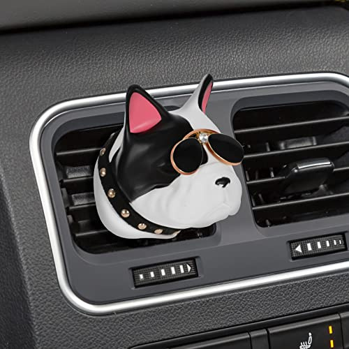 Französische Bulldogge mit Sonnenbrille Auto Aromatherapie Ätherisches Öl Diffusor Car Diffuser Lufterfrischer Auto Aromatherapie Vent Clip Entlüftungsclip Lufterfrischer Luftreiniger, Weiß Schwarz