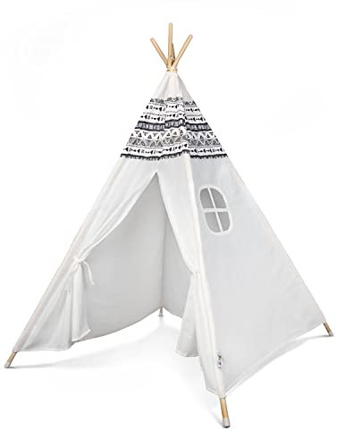 Paco Home Kinderzelt Tipi Zelt für Kinderzimmer Spielzimmer Innen Indoor Robust Stabil Wigwam versch. Muster, Farbe:Schwarz - Weiß, Sets:Ohne Zubehör