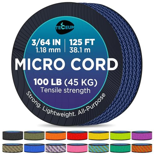TECEUM Micro Paracord – Navy Blue – 1,18 mm x 38,1 m – Micro Utility Cord – Corda sottile intrecciata Paracord Nylon Poliestere – Ricambio per campanelli a vento – Corda resistente di sopravvivenza