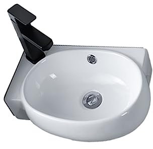 Lavabo Salle de Bain Lavabo Lave Main Céramique Blanche Lavabo en Céramique Blanc avec Chaud/Froid Robinet et Ensemble de Drainage pour Salle de Bain Cuisine Toilette WC d'invités. (Color : Right Bas