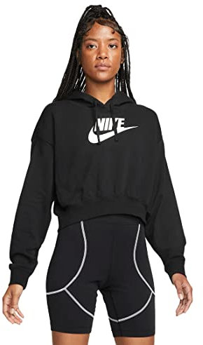 NIKE DQ5850-010 W NSW CLUB FLC GX CROP HDY Sweatshirt Women's Black/White Size M-S
