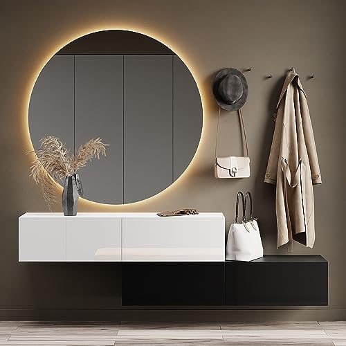 Planetmöbel Flur Möbel Garderobe Hängeschrank 2X 140 cm Schwarz/Weiß, Kompaktgarderobe mit Klappe als Stauraum, Wandgarderobe hängend oder stehend, 37,8T x 140B x 32,5H cm