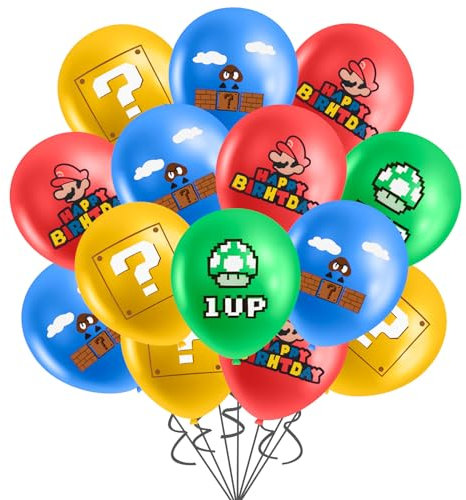 Dekewe 17 Stück Mario Geburtstagsdeko, Luigi Luftballons Super Latex Ballons Geburtstag Deko für Kindergeburtstag Party Dekoration, 6549