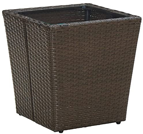 Homgoday Table d'appoint Table basse Table basse Table basse Table de salon Table à thé pour salon bureau Marron 41,5 x 41,5 x 44 cm Poly rotin et verre trempé