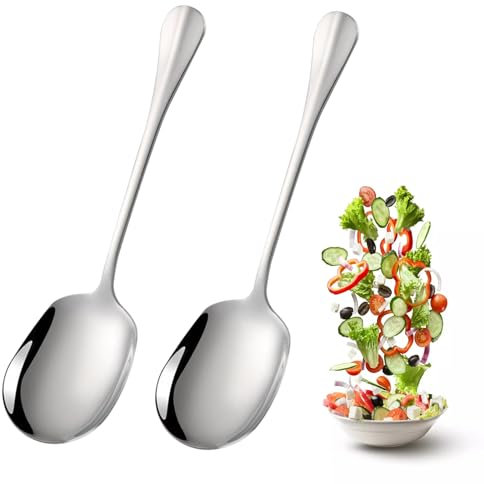 Bubuny 2 Piezas Cuchara de Servir de Acero Inoxidable, Cubiertos para Ensalada, Cuchara para Servir con Asas Largas, Cuchara de Ensalada Grande para Cocina, Hoteles, Utilizado en Cafeterías