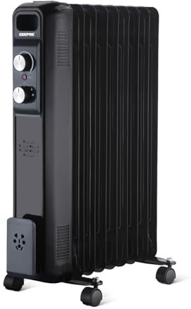Geepas Oil Filled Radiator Heater,2000W | Energy Efficient Electric Heater, 3 Power Settings(800/1200/2000W), Adjustable Temperature & Low Running Cost | 2 Year Warranty, 9 Fins, Black