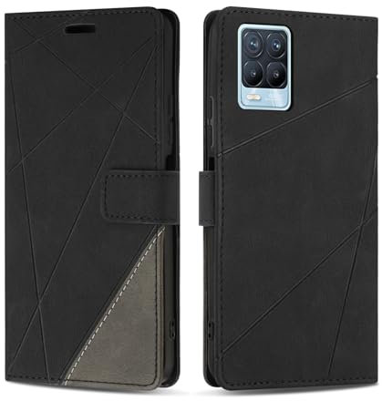 SONWO Handyhülle für Realme 8 / Realme 8 Pro Hülle, Premium PU Leder Handyhülle Wallet Silikon Schutzhülle Klapphülle für Realme 8 / Realme 8 Pro, Schwarz