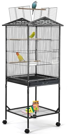 WeGear Vogelkäfig 119,4 cm Schmiedeeiserner Sittichkäfig mit Spiel, oben offen und Rollständer, mittelgroßer kleiner Vogelkäfig
