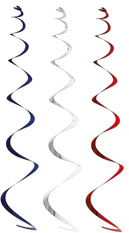 P'TIT CLOWN - 22400 - Spirale Métallisée à suspendre - Bleu, Blanc, Rouge - Lot de 6 - Idéal pour les Décorations de Fête Nationale, Événements Sportifs