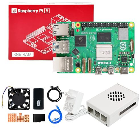 Yahboom Raspberry Pi 5 8GB Starter Kit with 64GB SD Card, Raspberry Pi 5 Aluminum Case Passive Cooling, 27W 5.1V 5A USB C Power Supply, HDMI Cable (8GB-Metal Case Kit)