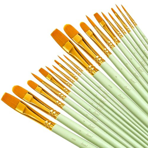 Bougimal Pinsel Set 20 Stück,Nylon Acrylfarben Pinsel,Malerei Ölfarben Brush Set für Aquarell Ölgemälde,Grün