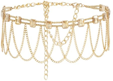 MEGAUK Damen Retro Kettengürtel Münzgürtel Fransen Bauchtanz Gürtel Metall Taillengürtel Hüftgurt (08100 Gold)