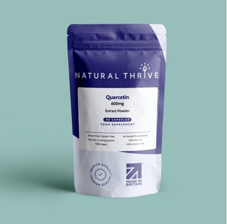 Natural Thrive Capsules en poudre d'extrait de quercétine biologique 600 mg – Soulagement naturel des allergies et soutien immunitaire – Végétalien, sans gluten, sans OGM
