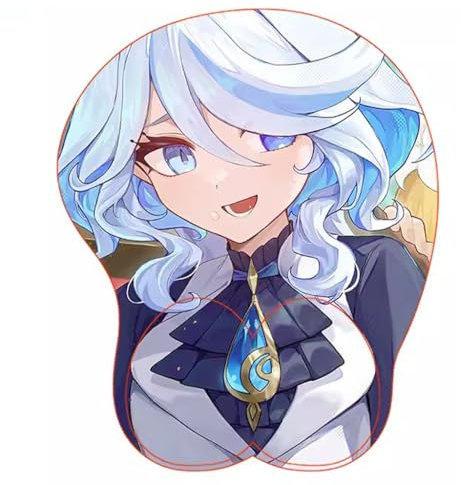 Anime Tapis de Souris 3D Genshin Impact Furina,support en silicone Tapis de souris en gel mignon avec repose-poignet Tapis de souris 3D antidérapant(J)