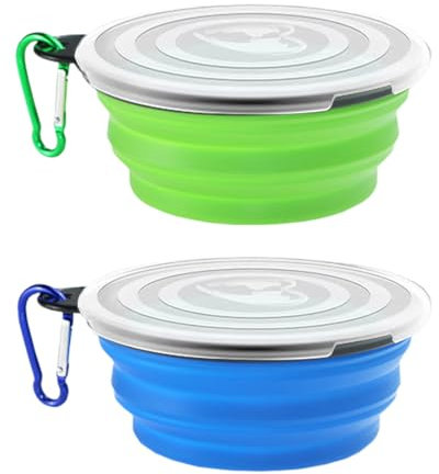 2 Pièces de Bol pour Chien Portable Pliable,Gamelles de Voyage pour Chien et Chat Gamelle Pliable pour Chien, 350mlGamelle Chien Pliable, Gamelle Retractable Chien pour Animaux (350ml, Bleu et Vert)