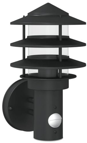 vidaXL Außenwandleuchte mit Bewegungsmelder, Wandleuchte mit IP44-Schutzart, Außenleuchte mit Diffusor, Gartenlampe, Schwarz Edelstahl