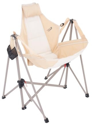 Camphor Designs Portable Swing Hammock Chair | Foldable Recliner Rocking Lounger with Headrest & Drink Holder | Outdoor Sports, Beach, Lawn, Hunting, Tailgating, Fishing | Supports 300Lbs (Beige)